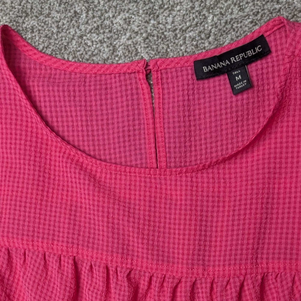 Banana Republic‎ Seersucker Tiered Pink Babydoll Tank Top Women's Medium Tall - Picture 2 of 8